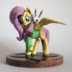Size: 680x681 | Tagged: safe, artist:ubrosis, angel bunny, fluttershy, bird, pegasus, pony, g4, clothes, craft, female, hoodie, male, mare, photo, sculpture