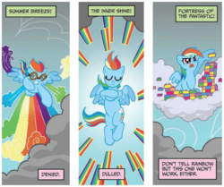 Size: 862x722 | Tagged: safe, artist:tonyfleecs, idw, official comic, rainbow dash, pegasus, pony, g4, my little pony micro-series, cloud, comic, eyes closed, female, flying, goggles, lego, mare, rainbow