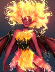Size: 786x1017 | Tagged: safe, artist:tateidlleness, sunset shimmer, equestria girls, g4, my little pony equestria girls, evil, fiery shimmer, fire, sunset satan, wings