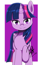 Size: 866x1304 | Tagged: safe, artist:drakesparkle44, twilight sparkle, alicorn, pony, g4, female, looking at you, mare, passepartout, raised hoof, simple background, smiling, solo, twilight sparkle (alicorn)