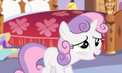 Size: 1067x642 | Tagged: safe, screencap, sweetie belle, pony, unicorn, for whom the sweetie belle toils, g4, blushing, cute, diasweetes, female, filly, foal, out of context, solo
