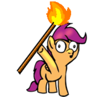 Size: 205x200 | Tagged: safe, scootaloo, pegasus, pony, g4, female, filly, hoof hold, picture for breezies, simple background, torch, transparent background