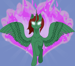 Size: 1800x1600 | Tagged: safe, artist:inanimatelotus, oc, oc only, oc:herbal remedy, alicorn, pony, alicorn oc, alicornified, ascension, fire of friendship, race swap, solo, spread wings, wings