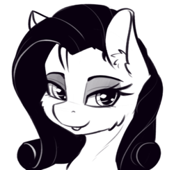 Size: 1098x1074 | Tagged: safe, artist:alcor, rarity, pony, unicorn, g4, bust, cute, female, grayscale, looking at you, missing horn, monochrome, portrait