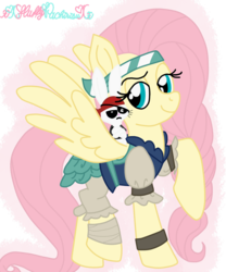 Size: 1024x1229 | Tagged: safe, artist:xxfluffypachirisuxx, angel bunny, fluttershy, pony, g4, bandana, bloomers, clothes, duo, pirate, pirate fluttershy, puffy sleeves, simple background, transparent background