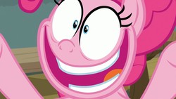 Size: 1920x1080 | Tagged: safe, screencap, pinkie pie, earth pony, pony, a trivial pursuit, g4, close-up, excited, faic, female, insanity, mare, shrunken pupils, smiling, solo, teeth, underhoof, wide eyes