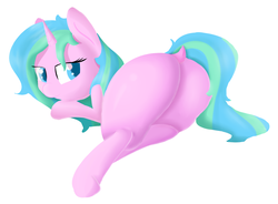 Size: 1975x1454 | Tagged: safe, artist:ether-star, oc, oc only, pony, unicorn, butt, female, lying down, mare, plot, simple background, solo, white background