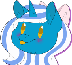 Size: 900x816 | Tagged: safe, artist:cynder18, oc, oc:fleurbelle, pony, adorabelle, adorable face, blushing, bow, cute, female, hair bow, happy, mare, ocbetes, tongue out, yellow eyes