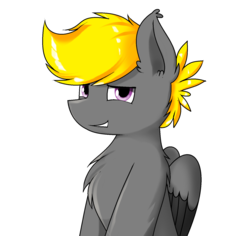 Size: 1580x1492 | Tagged: safe, artist:pencil bolt, oc, oc only, oc:pencil bolt, pegasus, pony, chest fluff, looking at you, male, purple eyes, smiling, solo