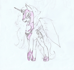 Size: 3800x3603 | Tagged: safe, artist:foxtrot3, oc, oc:lovestruck, pony, armor, fusion, high res, hybrid wings, jewelry, perfume, regalia, smiling, smirk, solo, suave, tall, traditional art, unicorn pegasus, wings