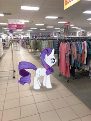 Size: 3024x4032 | Tagged: safe, gameloft, photographer:undeadponysoldier, rarity, pony, unicorn, g4, augmented reality, belk, clothes, female, irl, mall, mare, photo, ponies in real life, solo