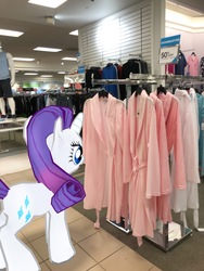 Size: 3024x4032 | Tagged: safe, gameloft, photographer:undeadponysoldier, rarity, pony, unicorn, g4, augmented reality, belk, clothes, female, irl, mall, mare, photo, ponies in real life, robe, solo