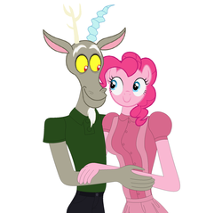 Size: 1988x1900 | Tagged: safe, discord, pinkie pie, anthro, g4, boyfriend and girlfriend, clothes, crossover, female, green, jenny princess, kids friends, love, male, nate hansen, nenny, pink, relationship, ship:discopie, shipping, straight
