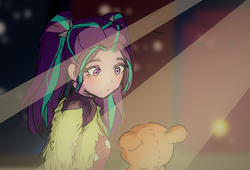 Size: 3842x2609 | Tagged: safe, artist:amazingpuffhair, aria blaze, equestria girls, equestria girls series, find the magic, g4, spoiler:eqg series (season 2), clothes, female, high res, pigtails, sunlight, teddy bear, toy, twintails