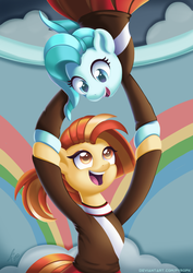 Size: 636x900 | Tagged: safe, artist:pyropk, lighthoof, shimmy shake, earth pony, pony, 2 4 6 greaaat, g4, cheerleader outfit, clothes, cute, dancing, duo, duo female, featured image, female, lightorable, pleated skirt, ponytail, shakeabetes, skirt, smiling, sweet dreams fuel, that was fast