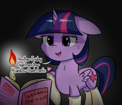 Size: 2224x1914 | Tagged: safe, artist:artiks, twilight sparkle, alicorn, pony, g4, bedroom eyes, book, candle, cargo ship, chest fluff, clothes, dark, dialogue, fanfic, female, floppy ears, implied rainbow dash, implied rainbowsink, mare, ship:rainbowsink, shipping, socks, solo, twilight sparkle (alicorn), twilight the shipper
