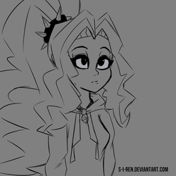 Size: 1000x1000 | Tagged: safe, artist:s-i-ren, adagio dazzle, equestria girls, g4, clothes, female, gray background, hoodie, monochrome, simple background, solo