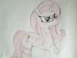 Size: 2016x1512 | Tagged: safe, alternate version, artist:straighttothepointstudio, oc, oc only, oc:pepto, alicorn, pony, colored, determined, drawing, glasses, solo, traditional art