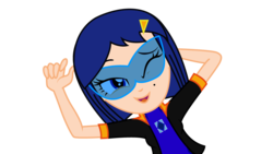 Size: 1099x618 | Tagged: safe, artist:lhenao, oc, oc:sapphire sky (lhenao), human, equestria girls, g4, base used, clothes, glasses, jacket, mole, shirt, short hair, smiling, t-shirt