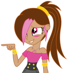 Size: 916x975 | Tagged: safe, artist:lhenao, oc, oc:rosselia, human, equestria girls, g4, brown hair, clothes, heart necklace, jewelry, latin american, necklace, pink eyes, pink hair, ponytail, shirt, shorts