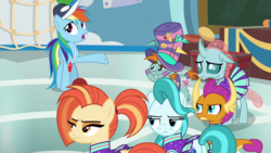 Size: 1920x1080 | Tagged: safe, screencap, lighthoof, ocellus, rainbow dash, shimmy shake, smolder, snips, pony, 2 4 6 greaaat, g4, cheerleader, cheerleader ocellus, cheerleader outfit, cheerleader smolder, clothes, coach rainbow dash