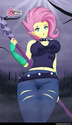 Size: 750x1291 | Tagged: safe, artist:clouddg, fluttershy, equestria girls, equestria girls series, g4, the road less scheduled, the road less scheduled: fluttershy, spoiler:choose your own ending (season 2), spoiler:eqg series (season 2), belly button, big breasts, breasts, busty fluttershy, choker, clothes, crystal skull staff, ear piercing, earring, female, flutterpunk, goth, hips, jewelry, midriff, multiple variants, pants, piercing, sexy, solo, spiked choker, tank top