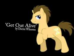 Size: 480x360 | Tagged: artist needed, safe, doctor whooves, time turner, earth pony, pony, g4, black background, get out alive, male, raised hoof, simple background, solo, song reference, stallion, three days grace