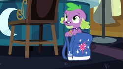 Size: 1910x1080 | Tagged: safe, screencap, spike, dog, equestria girls, g4, my little pony equestria girls, backpack, luna's office, male, paws, spike the dog, spike's dog collar, twilight sparkle's cutie mark