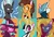 Size: 2560x1728 | Tagged: safe, artist:switchsugar, cheese sandwich, mane-iac, sugar belle, surprise, thunderlane, pony, g4, cape, clothes, costume, fangs, halloween, halloween costume, hat, icon, skeleton costume, witch hat