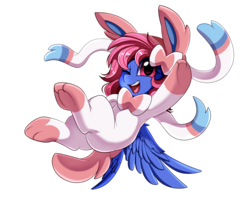 Size: 2516x1989 | Tagged: safe, artist:pridark, oc, oc only, pegasus, pony, sylveon, clothes, costume, female, mare, pokémon, simple background, smiling, solo, transparent background