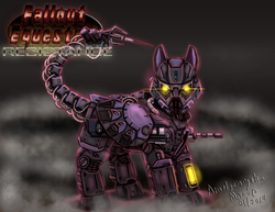 Size: 2786x2153 | Tagged: safe, artist:amalgamzaku, oc, oc only, pegasus, pony, fallout equestria, abstract background, armor, augmented tail, battle saddle, enclave, enclave armor, fallout equestria: resistance, fanfic, fanfic art, glowing eyes, gun, high res, hooves, looking at you, power armor, solo, weapon, wings