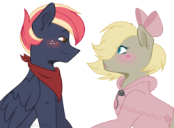 Size: 949x700 | Tagged: safe, artist:ipandacakes, artist:otakuchicky1, oc, oc only, oc:brandi muffin, oc:carter blue, pegasus, pony, bow, clothes, female, hair bow, hoodie, magical gay spawn, male, mare, offspring, parent:big macintosh, parent:derpy hooves, parent:doctor whooves, parent:soarin', parents:doctorderpy, parents:soarmac, simple background, stallion, transparent background