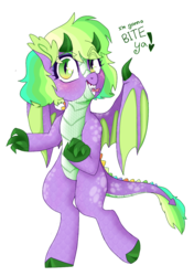 Size: 882x1255 | Tagged: safe, artist:unoriginai, oc, oc:spectral blaze, dracony, hybrid, claws, cute, imminent bite, interspecies offspring, looking at you, offspring, parent:rainbow dash, parent:spike, parents:rainbowspike, standing