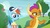 Size: 1920x1080 | Tagged: safe, screencap, rainbow dash, smolder, dragon, pegasus, pony, 2 4 6 greaaat, g4, apple, apple tree, cap, claws, coach rainbow dash, coaching cap, dragoness, duo, fangs, female, folded wings, food, frown, hat, horns, lidded eyes, looking down, mare, pointing, popcorn, raised eyebrow, smiling, smirk, teenaged dragon, teenager, tree, wings