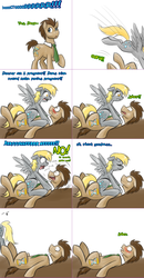 Size: 1562x3010 | Tagged: safe, artist:jitterbugjive, derpy hooves, doctor whooves, time turner, earth pony, pony, lovestruck derpy, g4, blushing, glomp, teary eyes