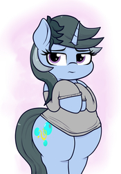 Size: 757x1080 | Tagged: safe, artist:blitzyflair, oc, oc:blitzy flair, pony, unicorn, clothes, curvy, female, mare, simple background, sweater