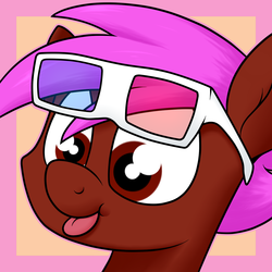 Size: 1272x1272 | Tagged: safe, artist:moonatik, oc, oc only, oc:rainbowbacon, pony, 3d glasses, commission, male, profile picture, solo, stallion, tongue out
