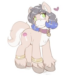 Size: 2411x2580 | Tagged: safe, artist:helixjack, oc, oc only, pony, collar, female, heart, high res, mare, pet tag, simple background, smiling, solo, unshorn fetlocks, white background