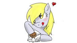 Size: 1366x768 | Tagged: safe, artist:dark-kisame, derpy hooves, g4, envelope, food, heart, muffin, simple background, tongue out, white background
