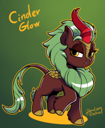 Size: 960x1173 | Tagged: safe, alternate version, artist:soulcentinel, cinder glow, summer flare, kirin, g4, cloven hooves, female, gradient background, leonine tail, looking at you, raised hoof, solo