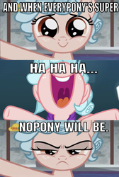 Size: 642x956 | Tagged: safe, edit, edited screencap, editor:undeadponysoldier, screencap, cozy glow, pegasus, pony, g4, school raze, angry, buddy pine, caption, cozy glow is best facemaker, cozy glow is not amused, cozybetes, cute, evil laugh, female, filly, foal, freckles, image macro, logo, madorable, meme, nick jr., open mouth, reference, solo, syndrome, text, the incredibles