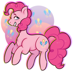 Size: 2000x2000 | Tagged: safe, artist:poofindi, pinkie pie, earth pony, pony, g4, abstract background, cutie mark, female, high res, mare, profile, smiling, solo