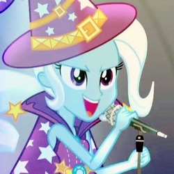 Size: 640x640 | Tagged: safe, screencap, trixie, equestria girls, g4, my little pony equestria girls: rainbow rocks, clothes, female, hat, microphone, trixie's hat