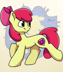 Size: 2000x2300 | Tagged: safe, artist:jellysketch, apple bloom, earth pony, pony, g4, cmc logo, cutie mark, female, high res, simple background, simple shading, solo, standing