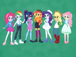 Size: 3000x2250 | Tagged: safe, artist:crispykreme, artist:snackcracklepop, edit, screencap, applejack, fluttershy, pinkie pie, rainbow dash, rarity, sci-twi, sunset shimmer, twilight sparkle, equestria girls, equestria girls series, g4, holidays unwrapped, spoiler:eqg series (season 2), alternate clothes, clothes, dress, eqg promo pose set, geode of super strength, glasses, high res, holiday, humane five, humane seven, humane six, long socks, magical geodes, miniskirt, outfit, outfits, ponytail, shoes, skirt, sneakers