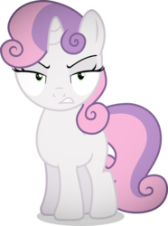 Size: 763x1024 | Tagged: safe, artist:vector-brony, edit, editor:undeadponysoldier, sweetie belle, pony, unicorn, g4, angry, female, filly, gritted teeth, looking at you, pinpoint eyes, simple background, solo, transparent background, vector