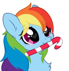 Size: 1024x1058 | Tagged: safe, artist:mint-light, artist:rioshi, artist:starshade, rainbow dash, pegasus, pony, base used, beanbrows, blushing, bust, candy, candy cane, cheek fluff, chest fluff, commission, cute, dashabetes, eye clipping through hair, eyebrows, eyebrows visible through hair, female, food, heart eyes, looking up, mare, mouth hold, never doubt blaa6 involvement, portrait, simple background, solo, white background, wingding eyes, ych result