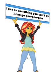 Size: 446x600 | Tagged: safe, artist:manly man, sunset shimmer, equestria girls, g4, exploitable meme, female, meme, poop, rhyme, sign, solo, sunset's board, toilet humor