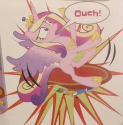 Size: 587x597 | Tagged: safe, artist:marta jamrógiewicz, official comic, princess cadance, pony, g4, the voice of reason, fail, ouch, slipping, tripping