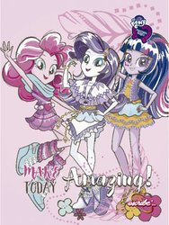Size: 360x480 | Tagged: safe, pinkie pie, rarity, sci-twi, twilight sparkle, equestria girls, g4, legend of everfree, book, book cover, camp fashion show outfit, cover, equestria girls logo, notebook